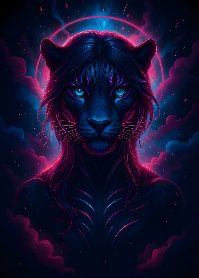 Neon Panther Goddess – Cosmic Cyber Portrait
