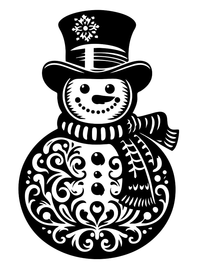 Ornate Black and White Snowman