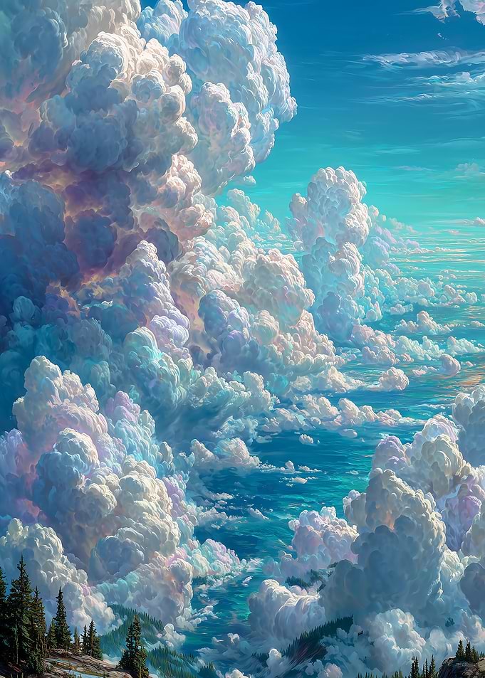 Dreamy Clouds Above Turquoise Waterscape