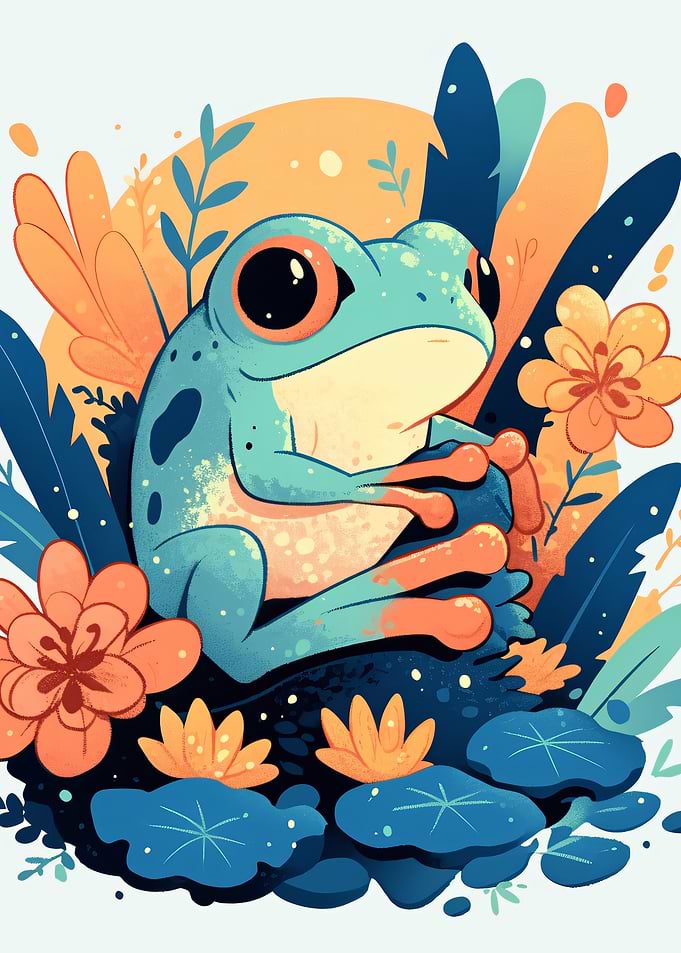 Cute Frog in Floral Setting
