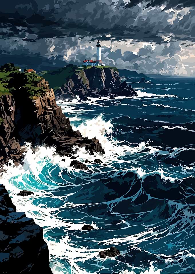 Lighthouse on Rocky Coastline