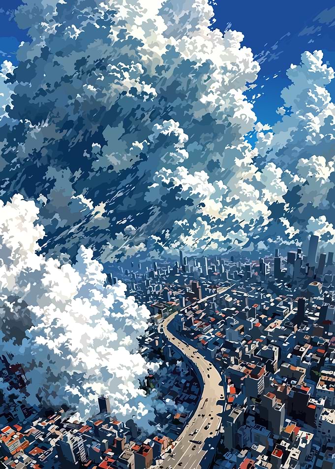 Cityscape under a Cloudy Sky