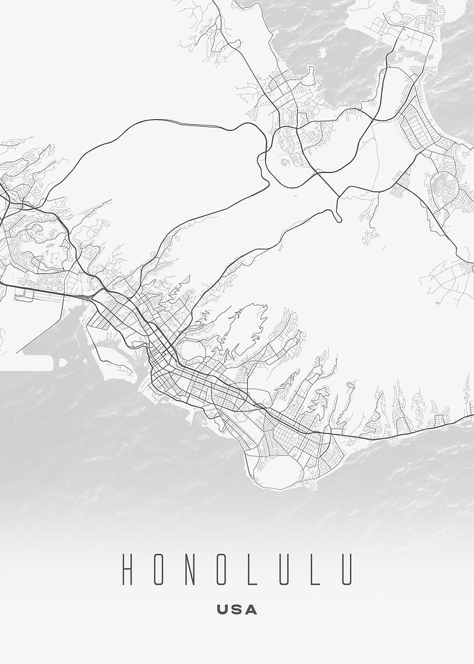 Honolulu, USA - Minimal Coastal City Map Poster, Contemporary Street Wall Art