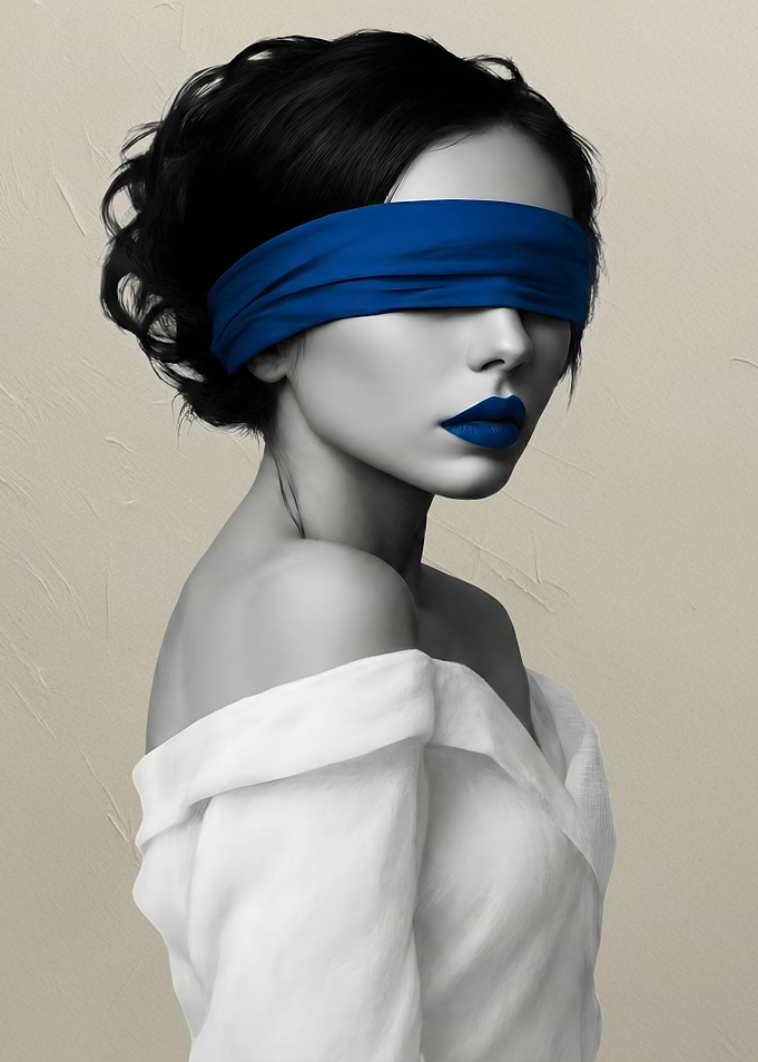 Woman with Blue Blindfold and Lips