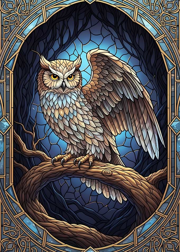 Stained Glass Owl on Branch
