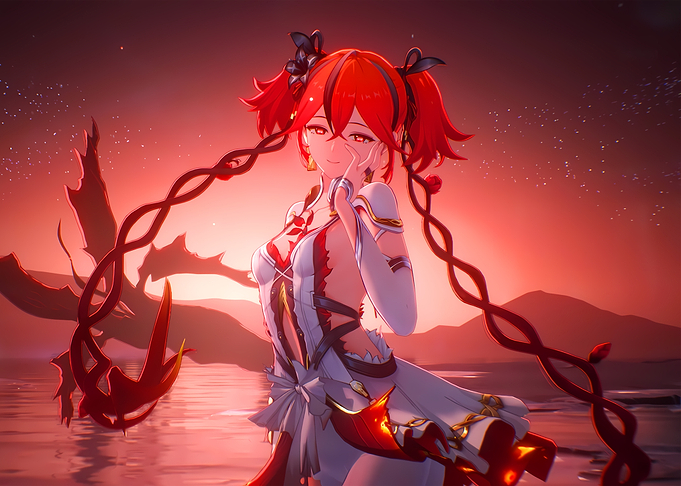 Anime Girl in Red Sunset