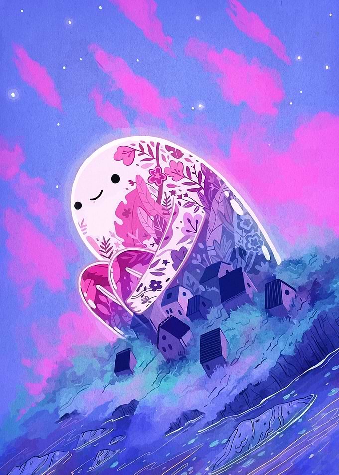 Dreamy Ghost with Floral and Townscape