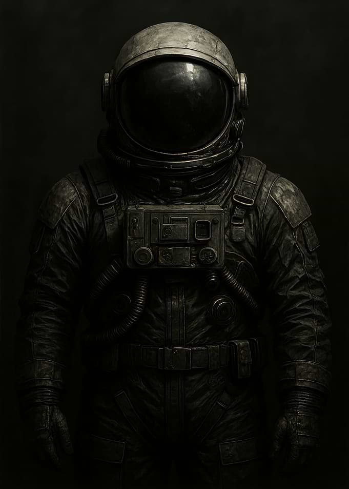 Monochrome Astronaut in Dark Space Suit
