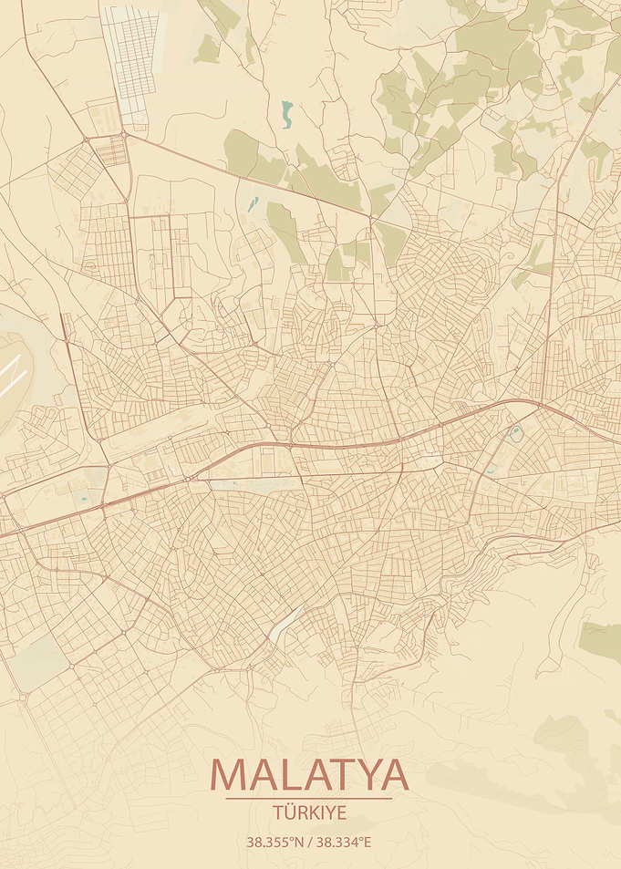 Malatya, Türkiye Vintage Style Map Art