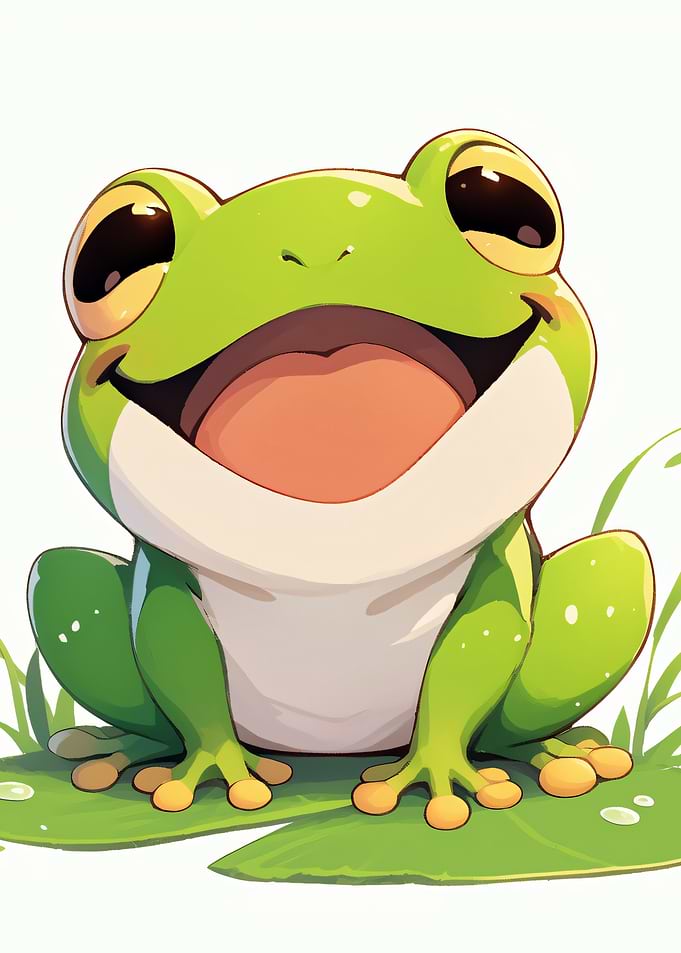 Happy Cartoon Frog on Lily Pad
