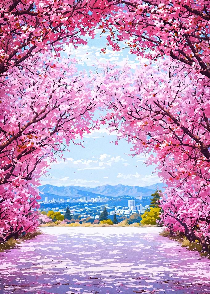 Cherry Blossom Path to City View
