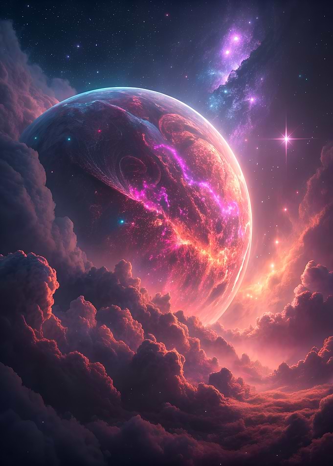 Venus Planet in Nebula Clouds