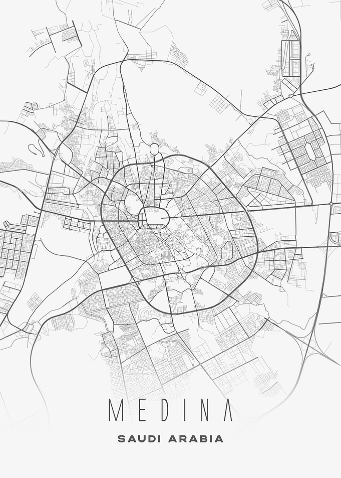 Medina, Saudi Arabia - Minimal City Map Poster, Street Layout Wall Art