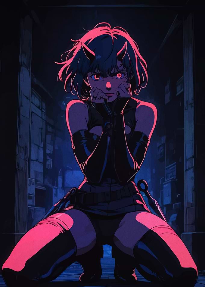 Anime Girl with Horns in Alleyway