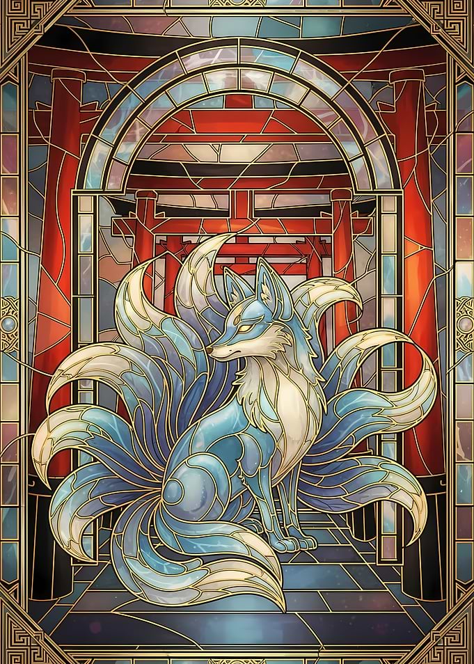 Nine-Tailed Fox Stained Glass Art