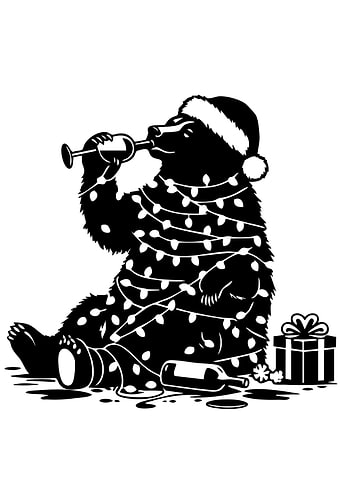 Christmas Bear Drinking Wine