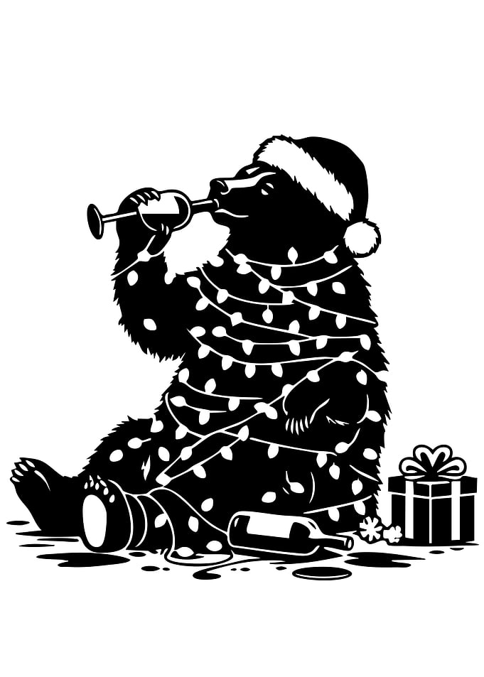 Christmas Bear Drinking Wine