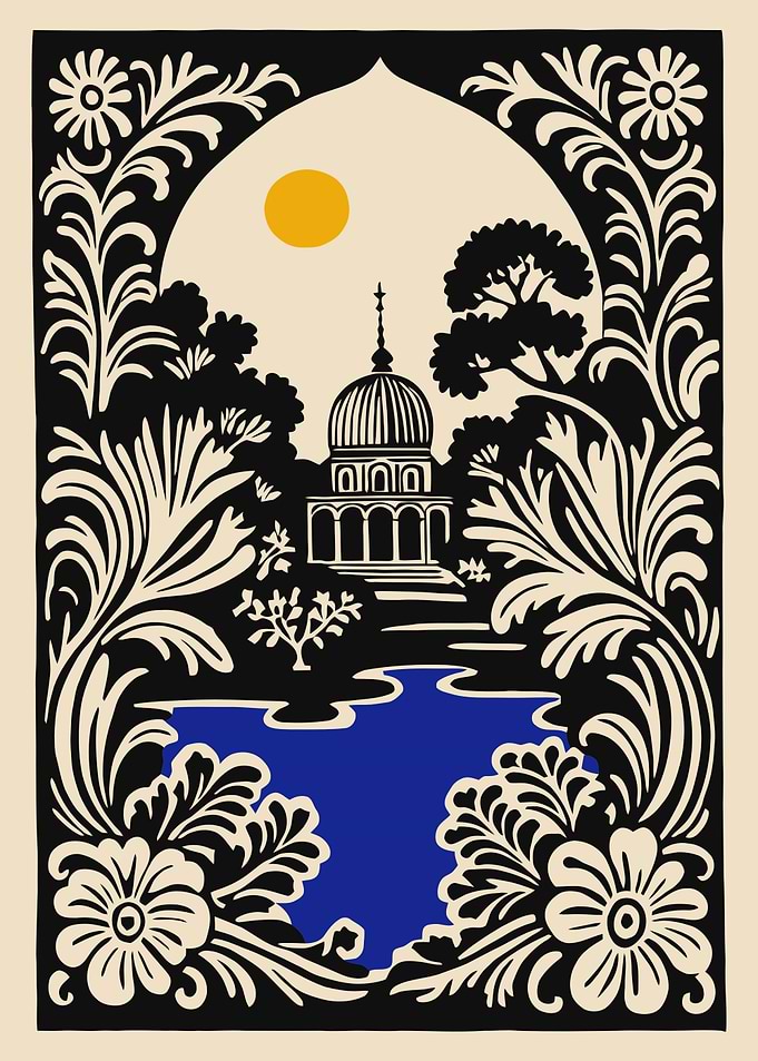 Ornate Garden Temple Illustration
