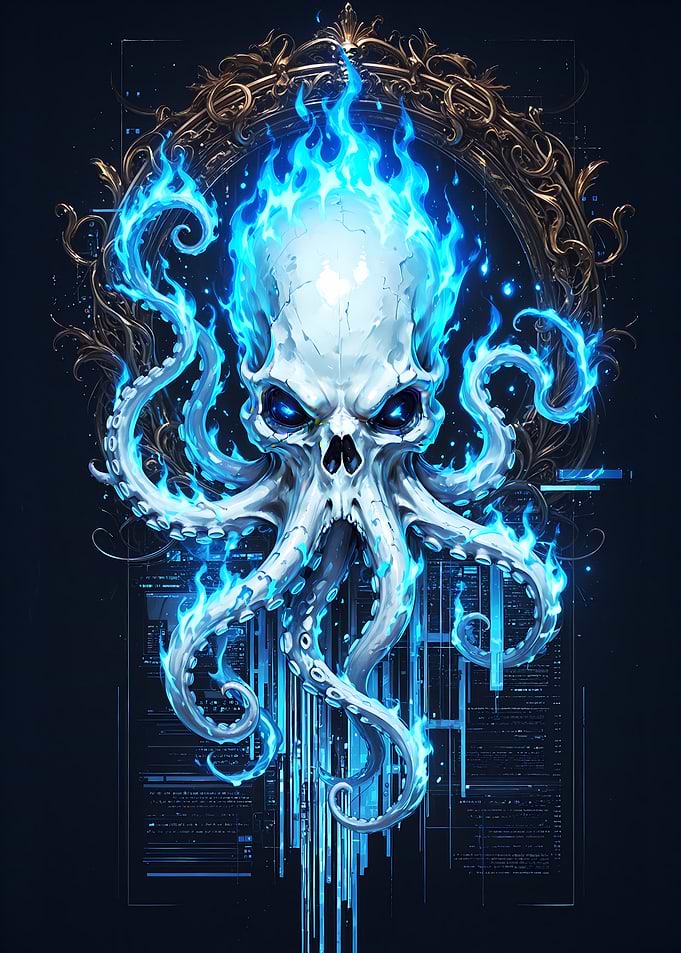 Flaming Skull Octopus Digital Art