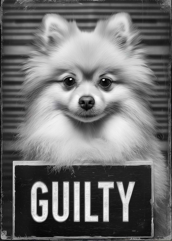 Guilty Pomeranian Dog Mugshot