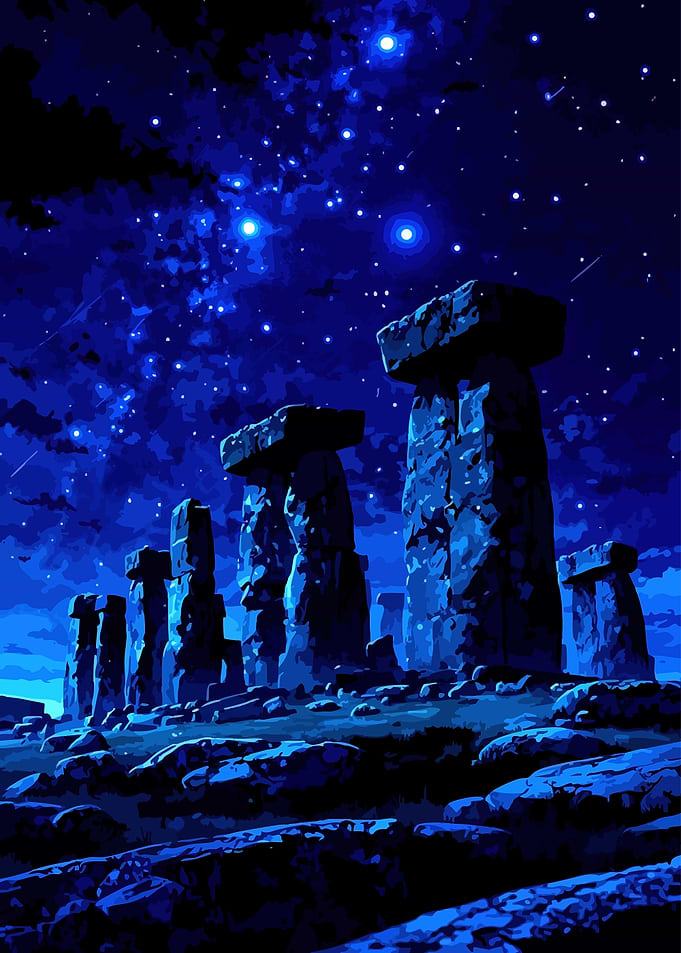 Stonehenge under a starry night sky
