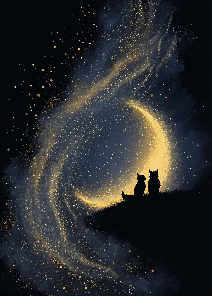 Cats Under the Moonlit Sky