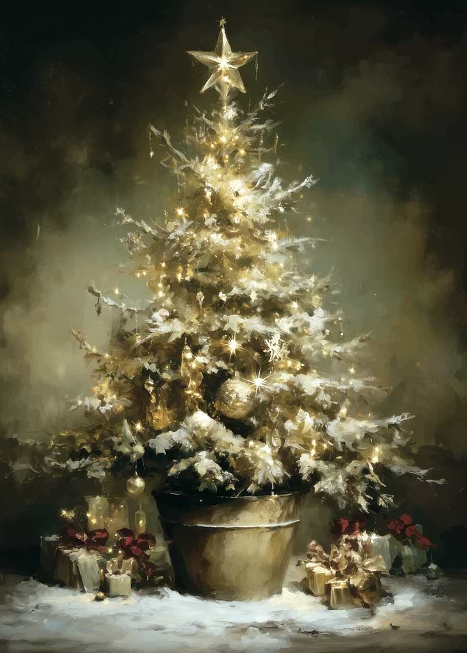 Golden Christmas Tree with Gifts