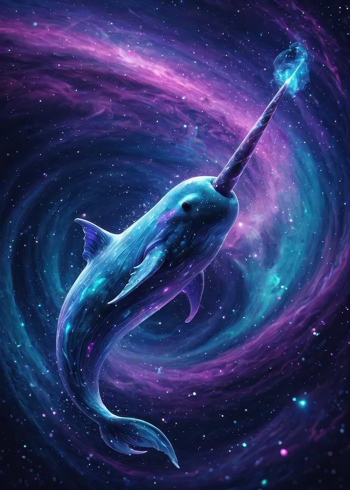 Galactic Narwhal — Cosmic Whale Fantasy Digital Art