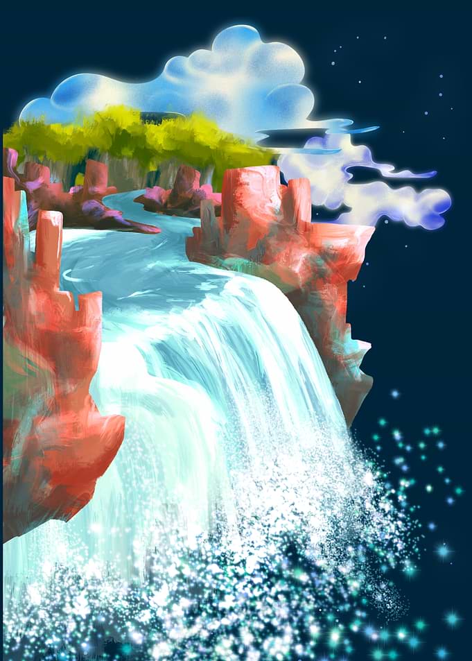 Fantasy Waterfall Landscape Digital Art