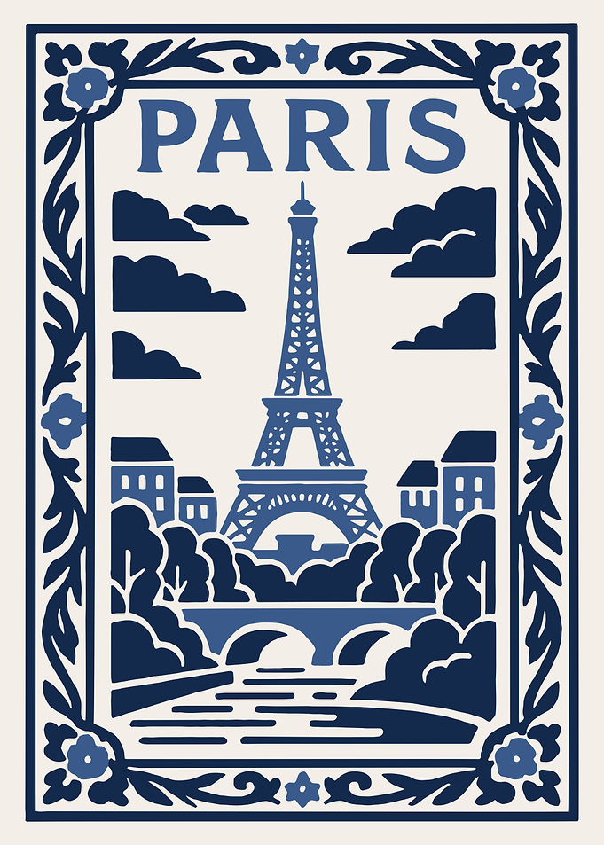 Paris Eiffel Tower Blue Illustration