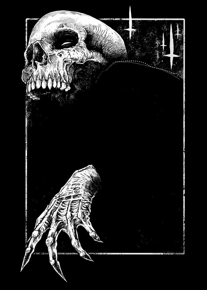 Skull and Hand Black and White