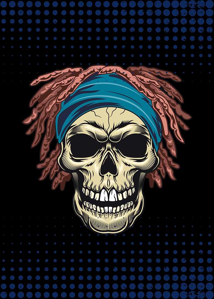 Skull with Dreadlocks and Bandana