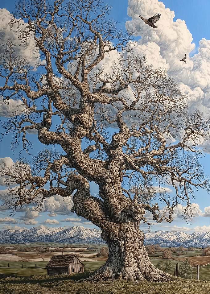 Majestic Tree Landscape with Birds