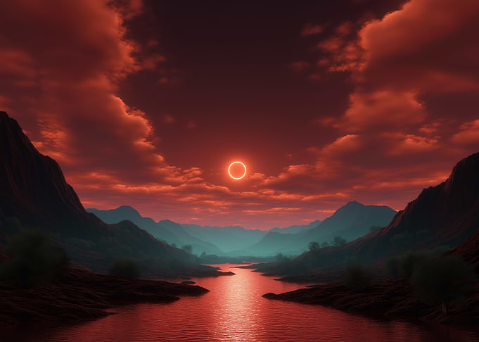 Red Sky Landscape with River