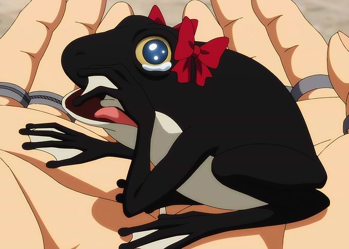 Crying Frog with Bow in Hands