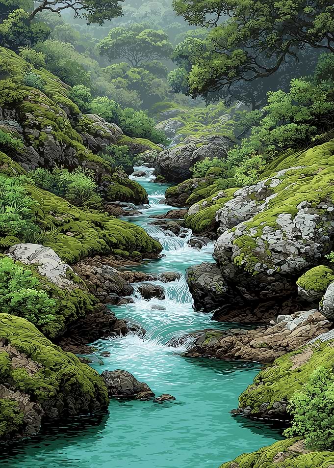 Lush Green River Landscape