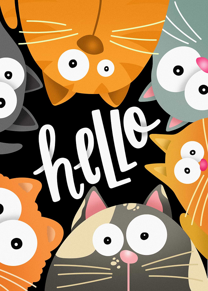 Colorful Cats “Hello” Baby Room Poster – Cute Nursery Wall Art