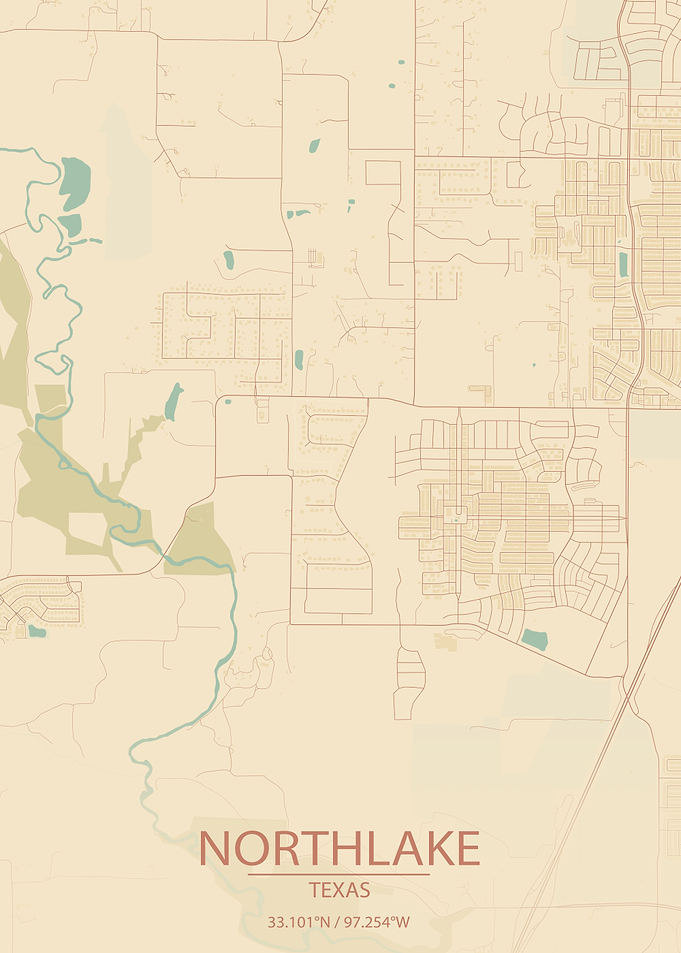Northlake, Texas Vintage Style Map