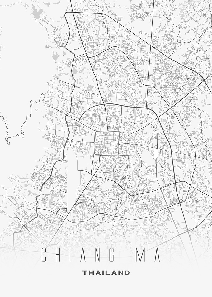 Chiang Mai, Thailand - Minimal City Map Poster, Street Layout Wall Art
