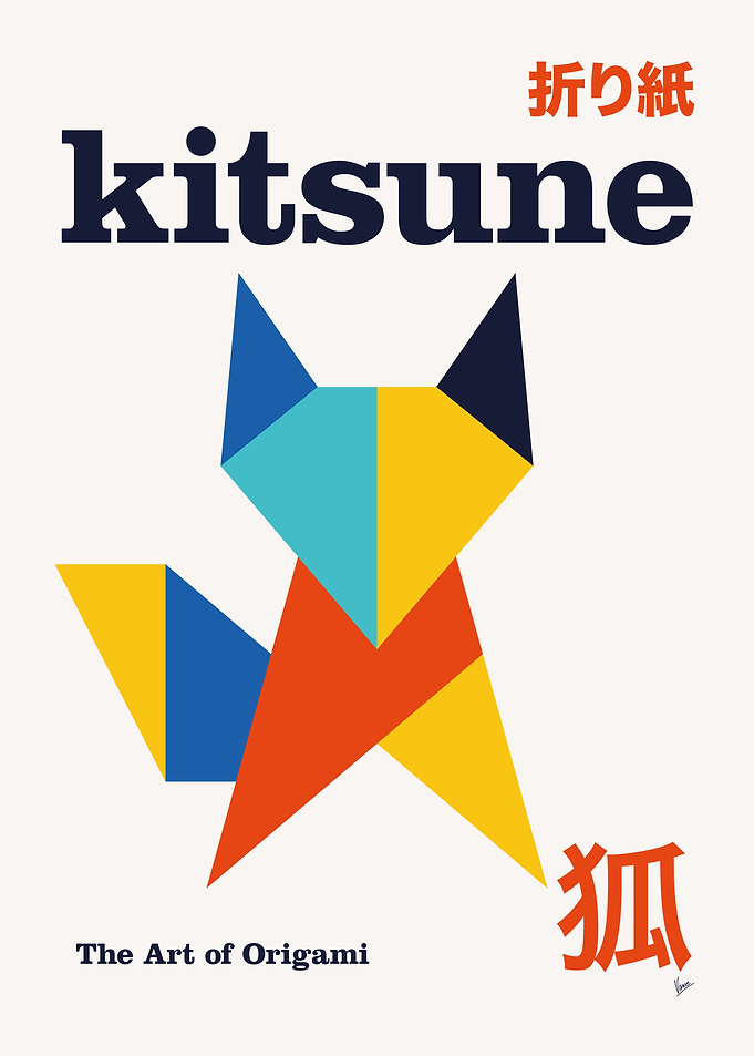 No08 Kitsune Origami Geometric Poster