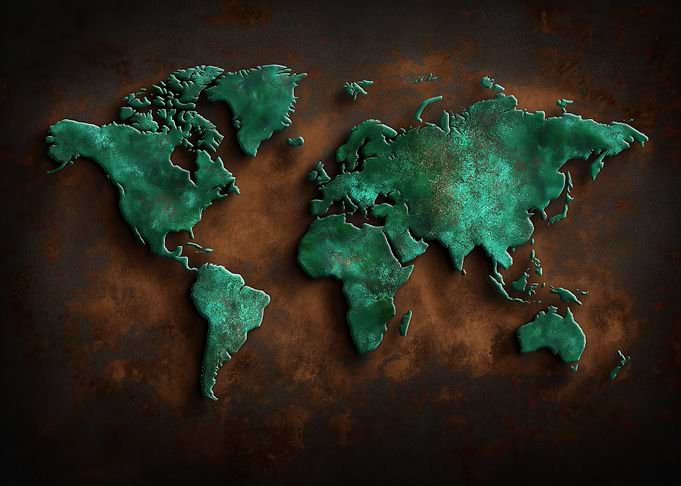 World Map Copper and Teal