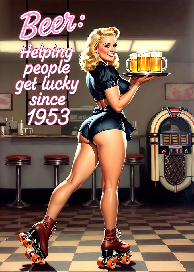 Retro Beer Waitress on Roller Skates