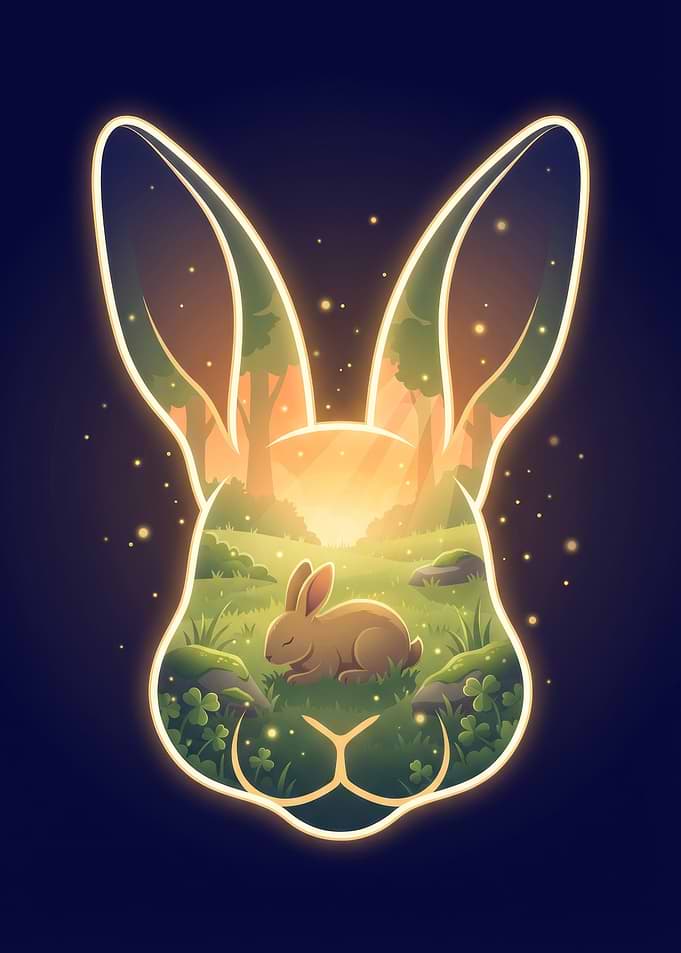 Rabbit Silhouette Forest Scene