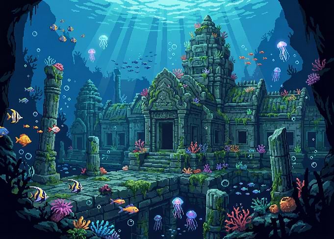 Underwater Temple Pixel Art