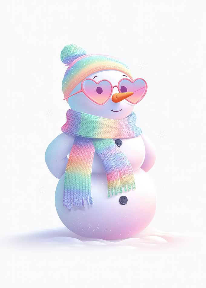Rainbow Snowman with Heart Glasses