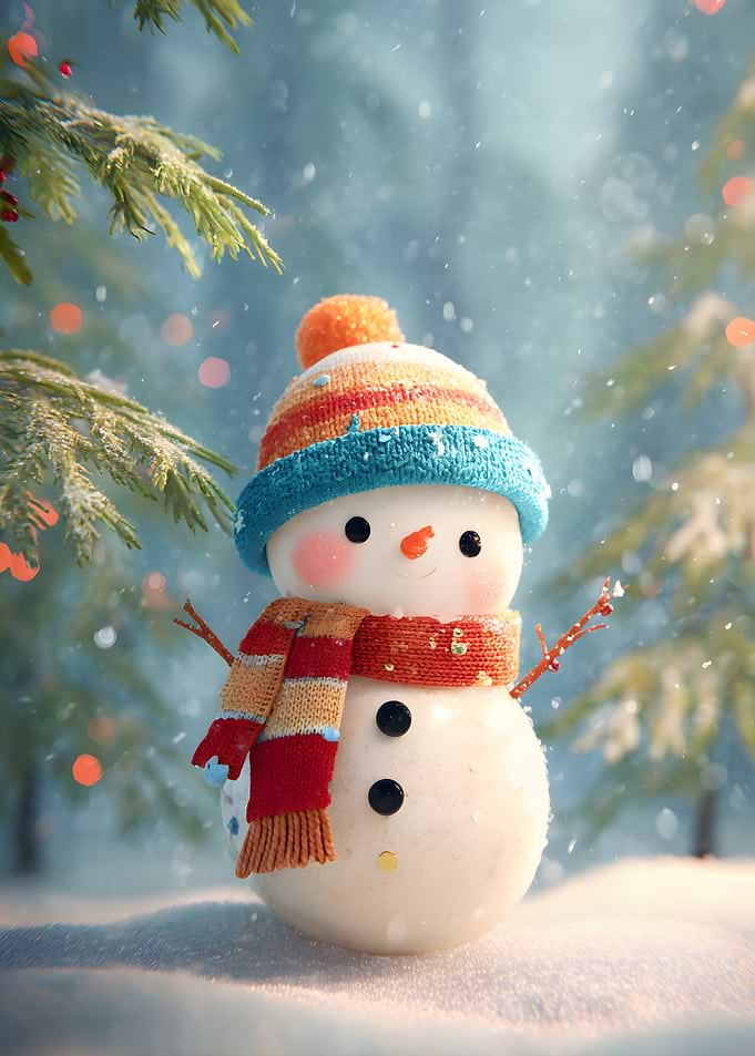 Cute Snowman in Winter Wonderland