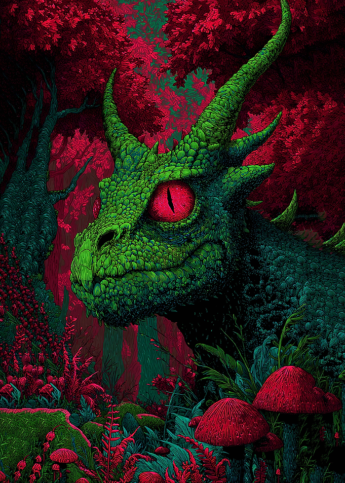 Green Dragon in Red Forest