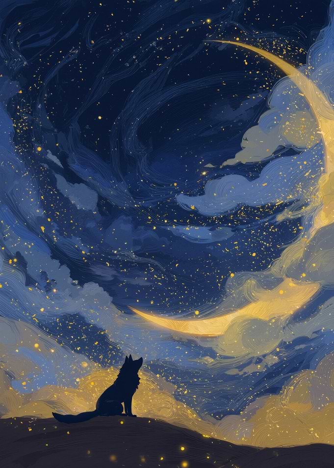 Wolf During Moon Night