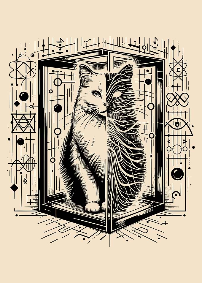 Monochrome Cat in Geometric Box