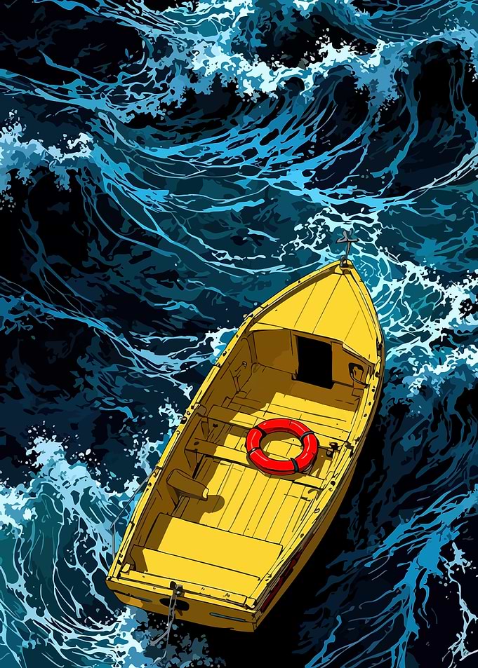 Yellow Boat in Rough Seas